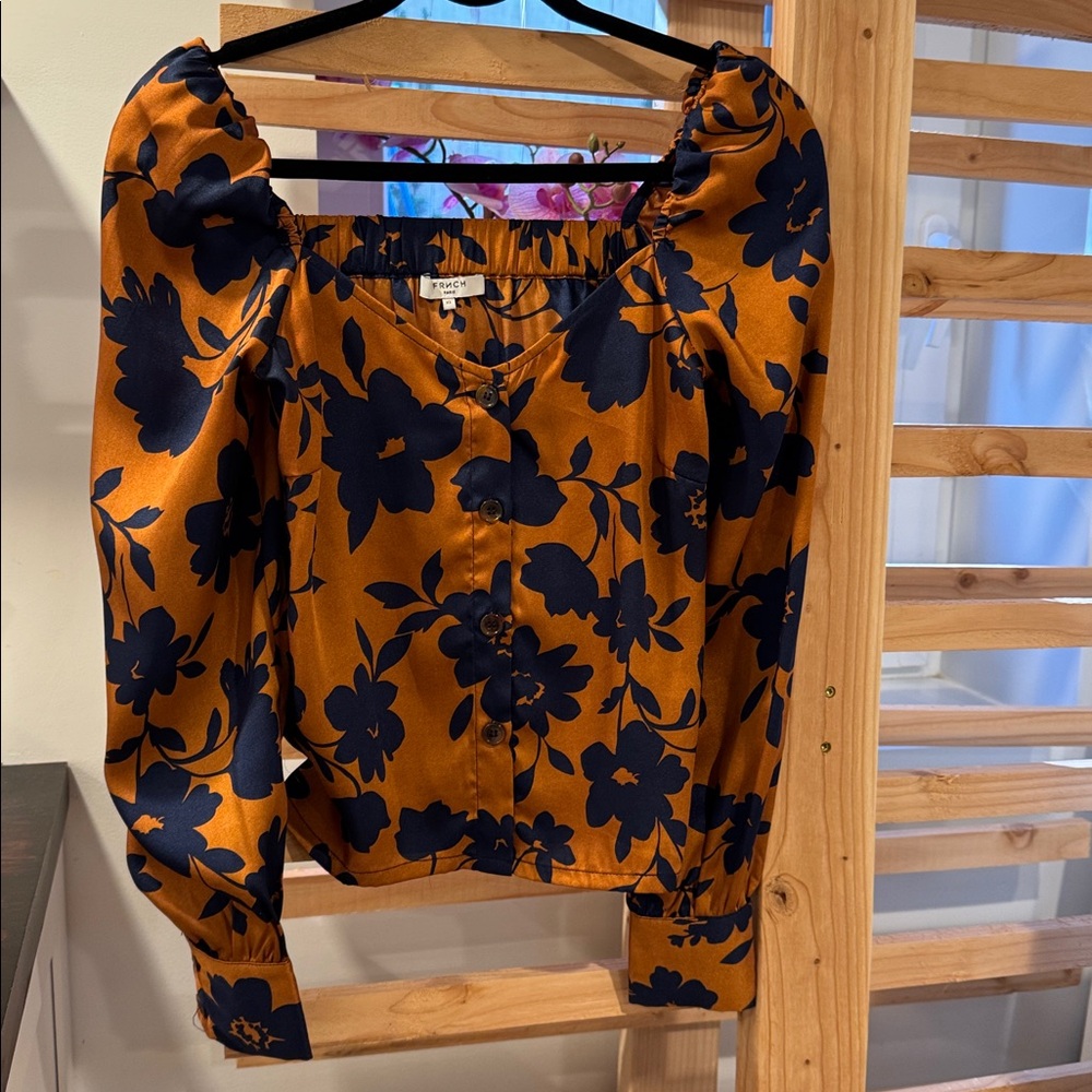 FRNCH Orange and Blue Floral Blouse